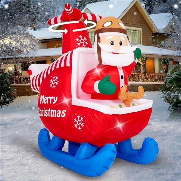 6 FT Animated Christmas Inflatable Decor Santa Claus Flying Rotating Helicopter